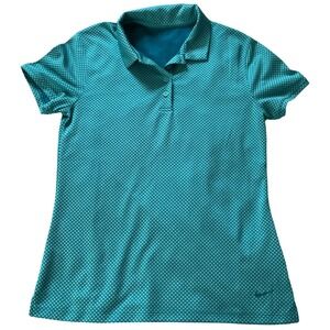 Nike Dri-FIT Womens Teal Geometric Print Golf Polo Shirt Small Short Sleeve